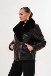 The Elvaris Dark Chocolate Leather Jacket with Fur Collar - Vinci Leather