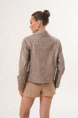 The Ravelyn Taupe Leather Jacket - Vinci Leather