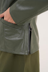 The Avelyn Reversible Olive Green Leather Jacket - Vinci Leather