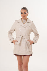 The Caelith Light Beige Leather Trench Jacket - Vinci Leather