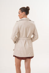 The Caelith Light Beige Leather Trench Jacket - Vinci Leather