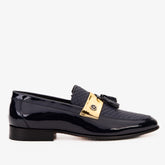 The Imperial Navy Blue Gold Leather Dress Shoe - Vinci Leather