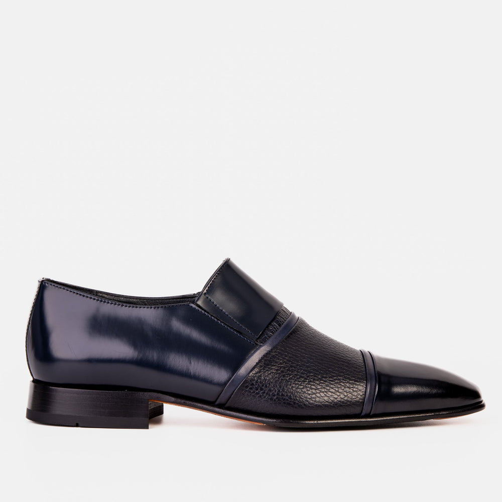 The Everest Navy Leather Cap Toe Dress Loafer Shoe - Vinci Leather