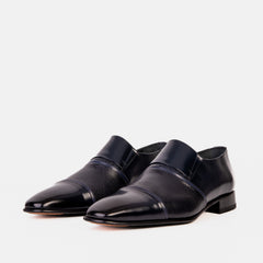 The Everest Navy Leather Cap Toe Dress Loafer Shoe - Vinci Leather