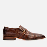 The Strat Single Monk Strap Cap Toe Brown Leather Handmade Shoe - Vinci Leather