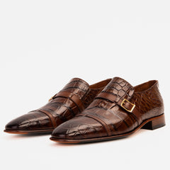 The Strat Single Monk Strap Cap Toe Brown Leather Handmade Shoe - Vinci Leather