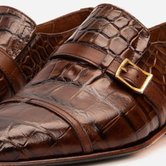 The Strat Single Monk Strap Cap Toe Brown Leather Handmade Shoe - Vinci Leather