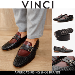 The Vatra Black Burgundy Woven Double Monk Strap Shoe - Vinci Leather