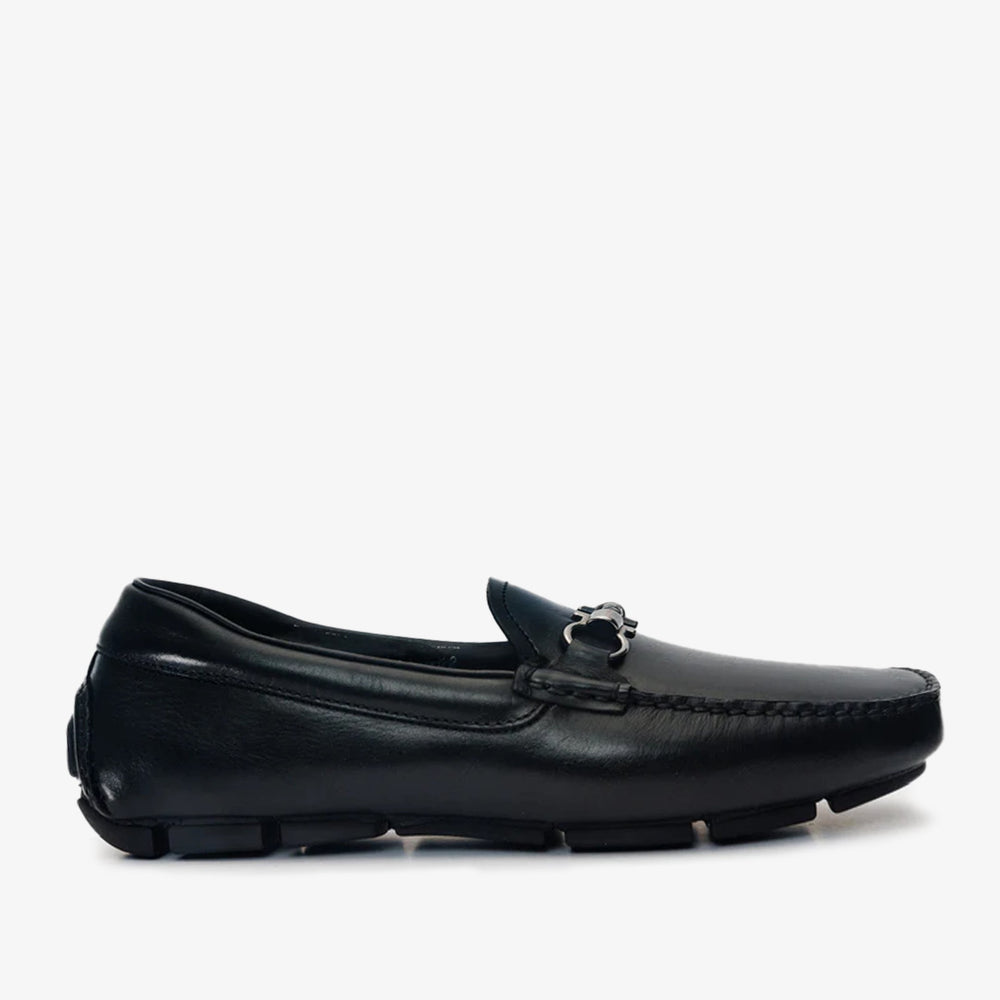 Pavia Black Leather Bit Drive Loafer Shoe - Vinci Leather