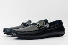 Pavia Black Leather Bit Drive Loafer Shoe - Vinci Leather