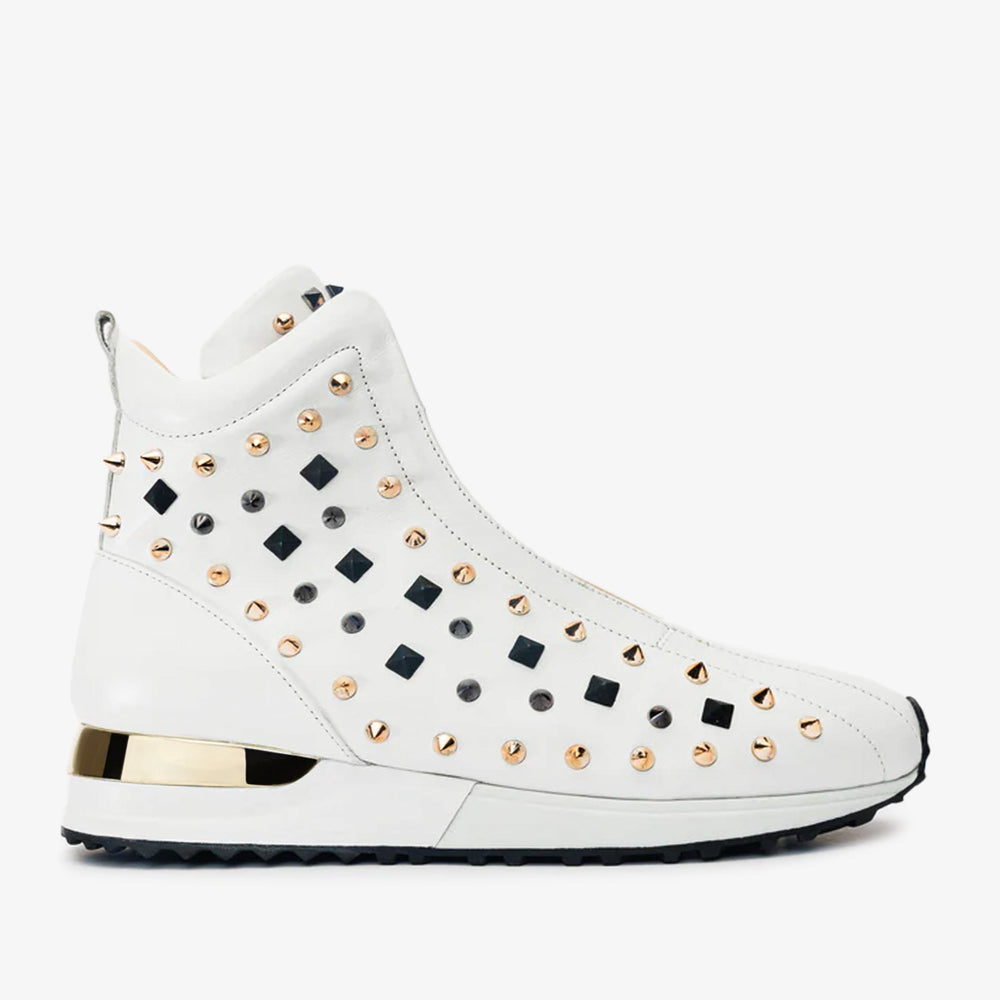 The Infanta High-Top White Spike Leather Sneaker Limited Edition - Vinci Leather