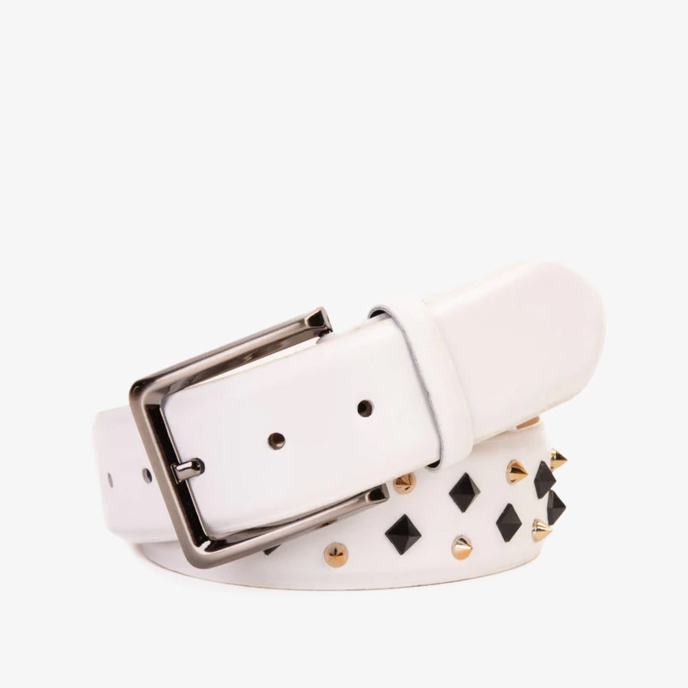 The Infanta White Spike Leather Belt - Vinci Leather