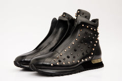The Infanta High-Top Black Spike Leather Sneaker Limited Edition - Vinci Leather