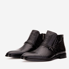 The Dallas Black Leather Bit Ankle Zip-Up Dress Boot - Vinci Leather