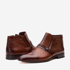 The Dallas Tan Leather Bit Ankle Zip-Up Dress Boot - Vinci Leather