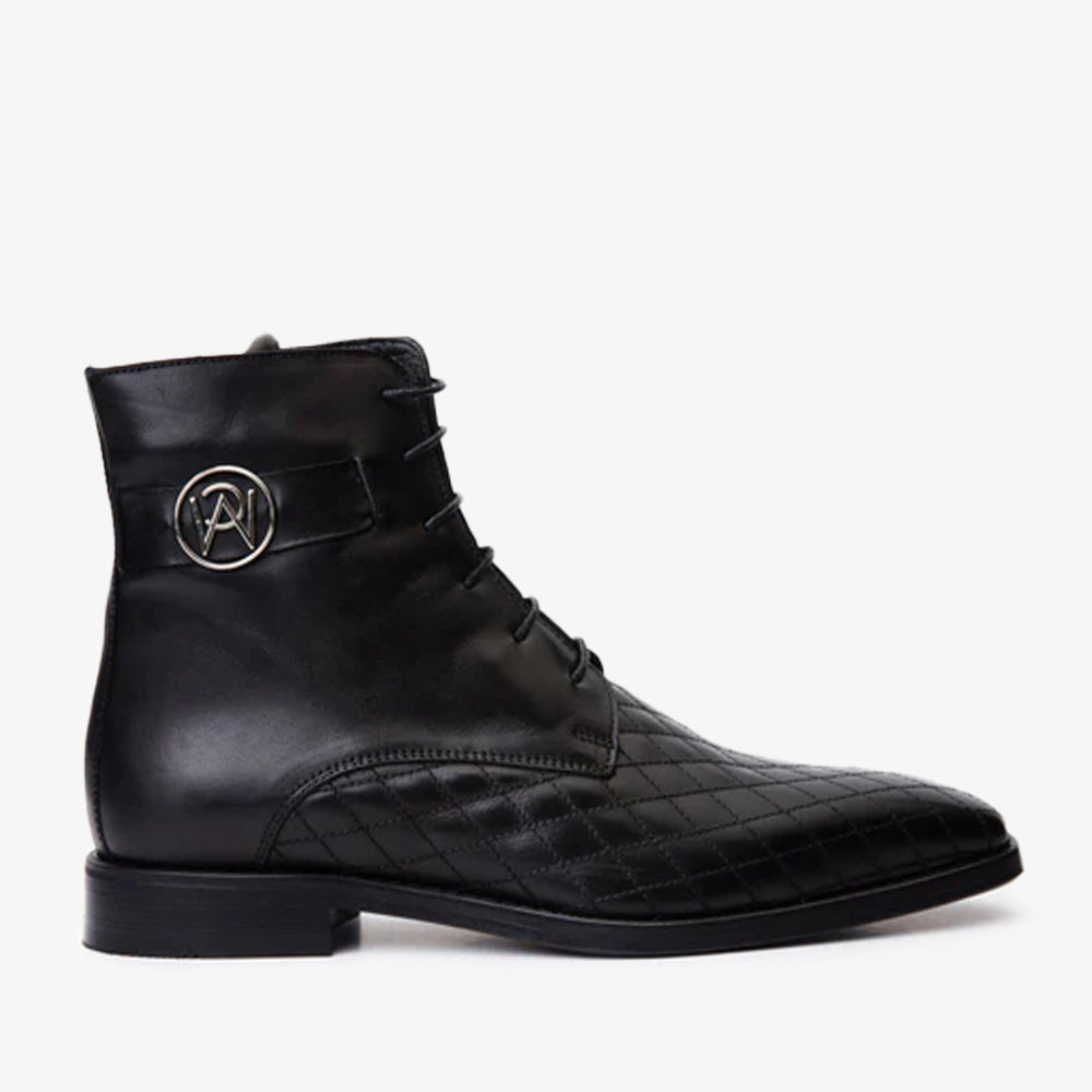 The Zeus Black Leather Lace-Up Boot with a Zipper - Vinci Leather