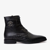 The Zeus Black Leather Lace-Up Boot with a Zipper - Vinci Leather