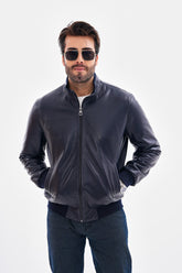 The Ardent Lambskin Leather Jacket – Navy Blue - Vinci Leather