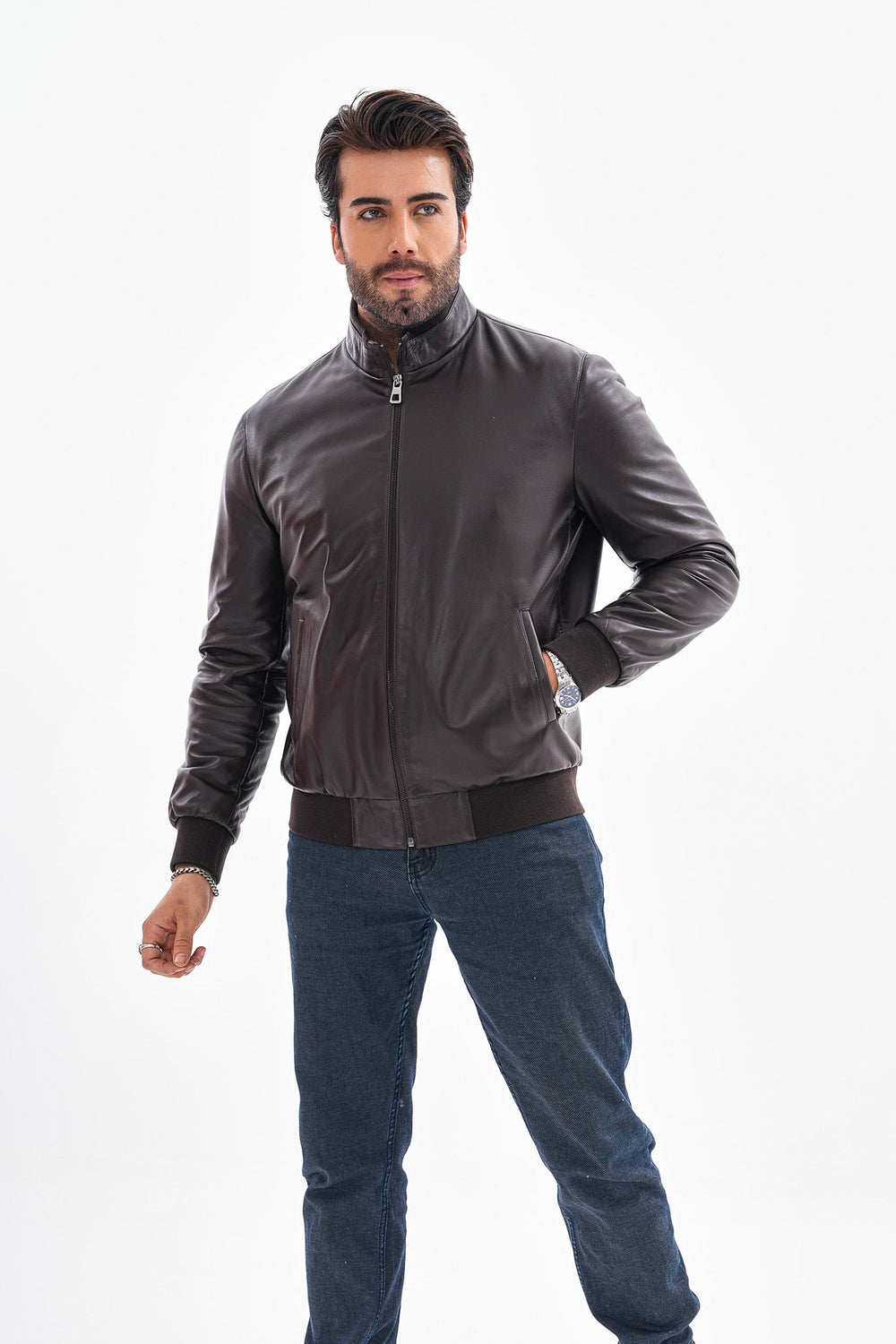 The Ardent Dark Brown Lambskin Leather Jacket - Vinci Leather