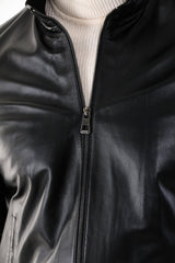 Monza Vintage Black Lambskin Leather Jacket - Vinci Leather