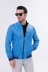 Monza Blue Lambskin Leather Jacket - Vinci Leather