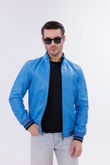 Monza Blue Lambskin Leather Jacket - Vinci Leather