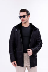 The Varese Black Shearling Jacket - Vinci Leather