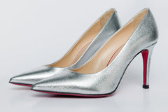 The Ege Silver Leather Pump Fuchsia Sole Shoe - Vinci Leather