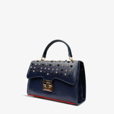 The Infanta Navy Blue Spike Leather Handbag - Vinci Leather