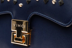 The Infanta Navy Blue Spike Leather Handbag - Vinci Leather