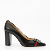 The Afega Black Leather Block Heel Pump Shoe - Vinci Leather