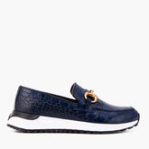 The Milan Navy Croc-Embossed Leather Sneaker - Vinci Leather