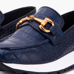 The Milan Navy Croc-Embossed Leather Sneaker - Vinci Leather