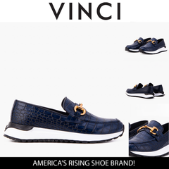 The Milan Navy Croc-Embossed Leather Sneaker - Vinci Leather