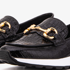 The Milan Black Croc-Embossed Patent Leather Sneaker - Vinci Leather