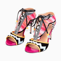 The Santa Amaro Multicolor T-Strap Lace-Up Leather Sandal - Vinci Leather