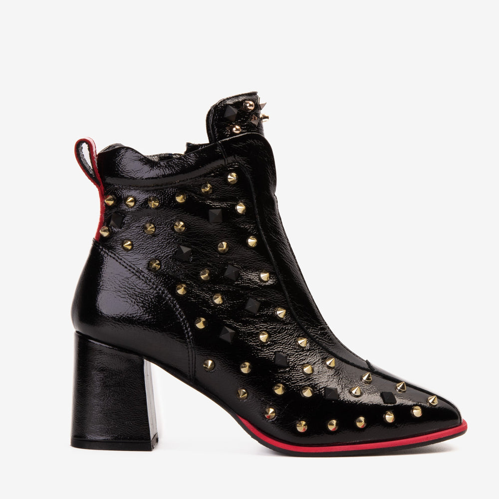 The Infanta Black Leather Block Heel Boot - Vinci Leather