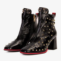 The Infanta Black Leather Block Heel Boot - Vinci Leather