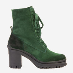 The Elera Green Leather Block Heel Boot - Vinci Leather
