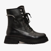 The Arata Black Leather Lace-Up Ankle Boot With a Side Zipper - Vinci Leather