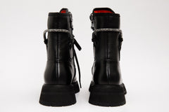 The Arata Black Leather Lace-Up Ankle Boot With a Side Zipper - Vinci Leather