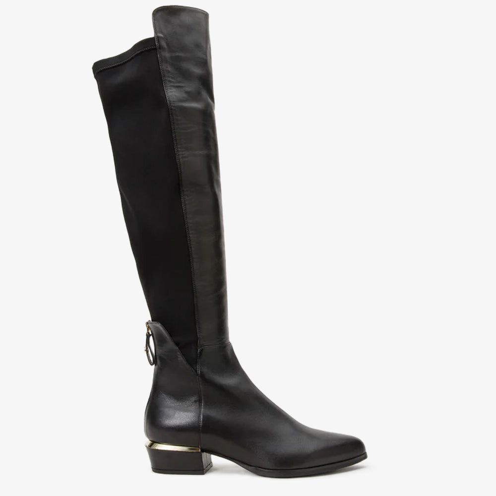 The Fairoks Black Leather Pointy Toe Knee High Boot - Vinci Leather