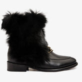 The Izmir Black Leather Natural Fur Mid Calf Boot - Vinci Leather