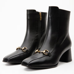 The Bukres Black Leather Block Heel Boot - Vinci Leather