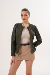 The Nyvessa Reversible Leather Jacket – Olive Green - Vinci Leather