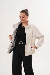 The Velmira Reversible Ivory Leather Jacket - Vinci Leather