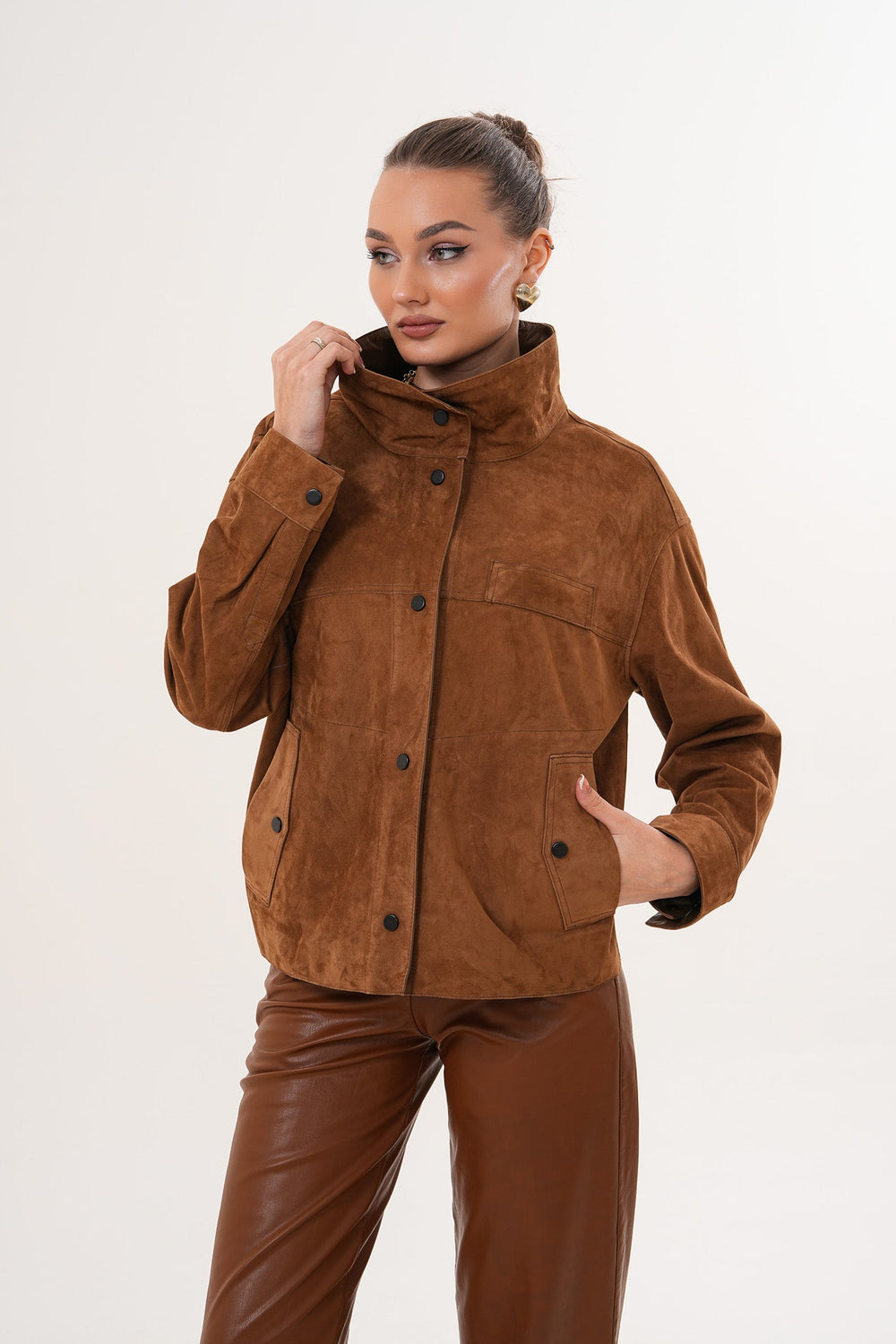 The Ravessa Reversible Brown Suede Leather Jacket - Vinci Leather
