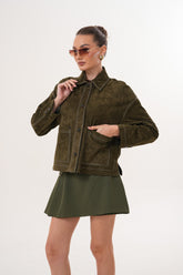 The Solviera Reversible Olive Suede Leather Jacket - Vinci Leather