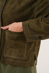 The Solviera Reversible Olive Suede Leather Jacket - Vinci Leather