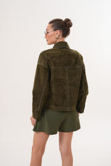 The Solviera Reversible Olive Suede Leather Jacket - Vinci Leather